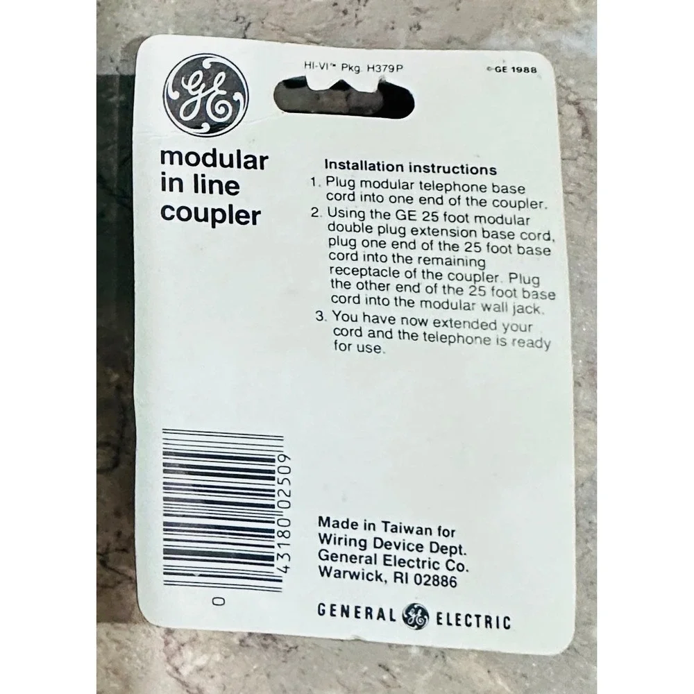 Vintage GE Modular In Line Phone Cord Coupler Ivory GE 2921-4D New 1988